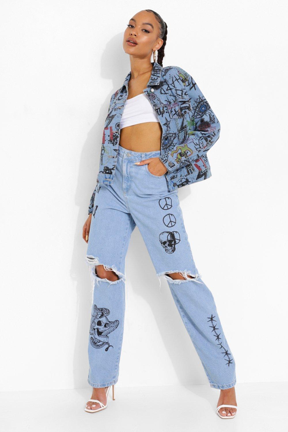 Veste en jean imprime graffiti